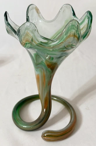Vintage Murano Style Hand Blown Sooner Coil Art Glass Vase
