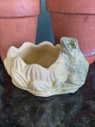 Vintage Mccoy Planter Green Frog & Yellow Lotus Flower USA Art Pottery 1954