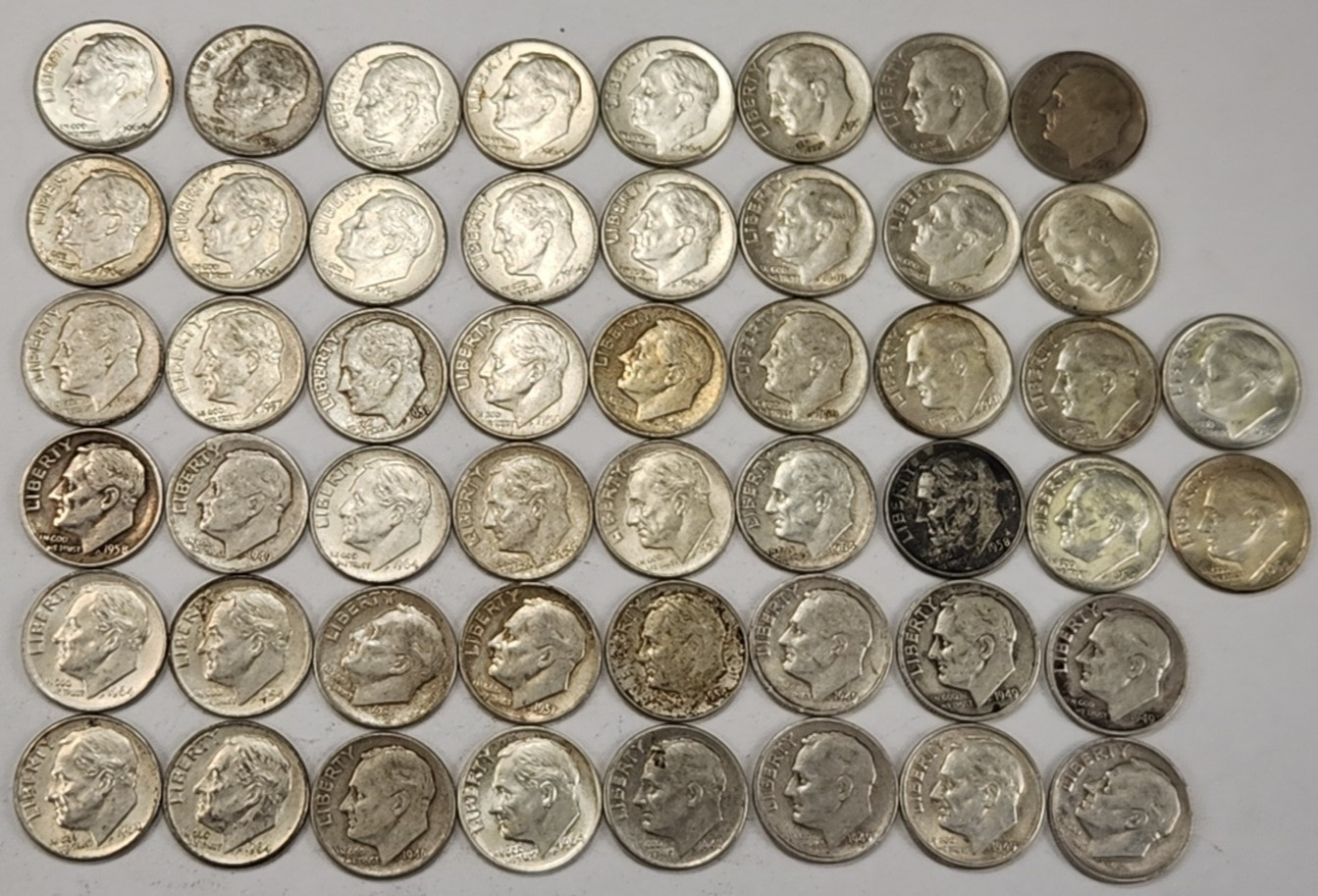 Roll of 50 Silver Roosevelt Dimes $5 Face Value 90% Silver Coins Mixed Dates LR1