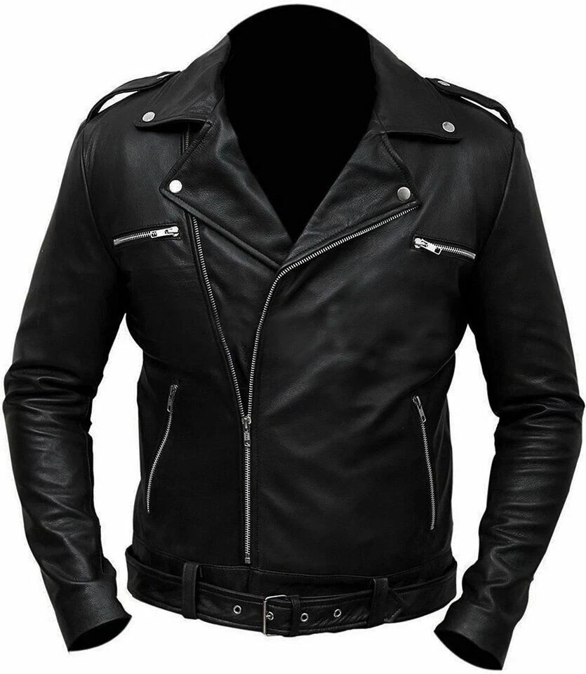 Men’s Vintage Black Genuine Leather Motorcycle Cafe Racer Classic Biker Jacket