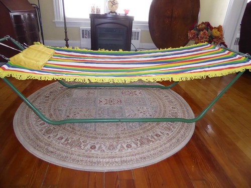 60s Free Standing Hammock striped Green Metal Frame Flower Power Algoma with box - Picture 9 of 20