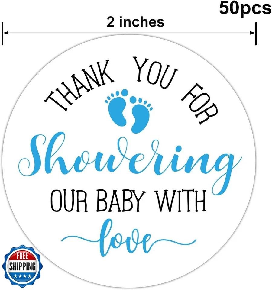 50 наклеек на детский душ Blue Little Feet — Thank You for Showering Our Baby W - Изображение 3 из 4