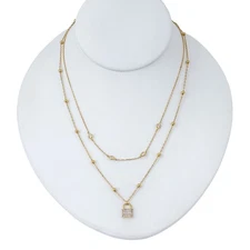 Gold Tone Cubic Zirconia Padlock Necklace | Sterling Silver 925 | 16–18”