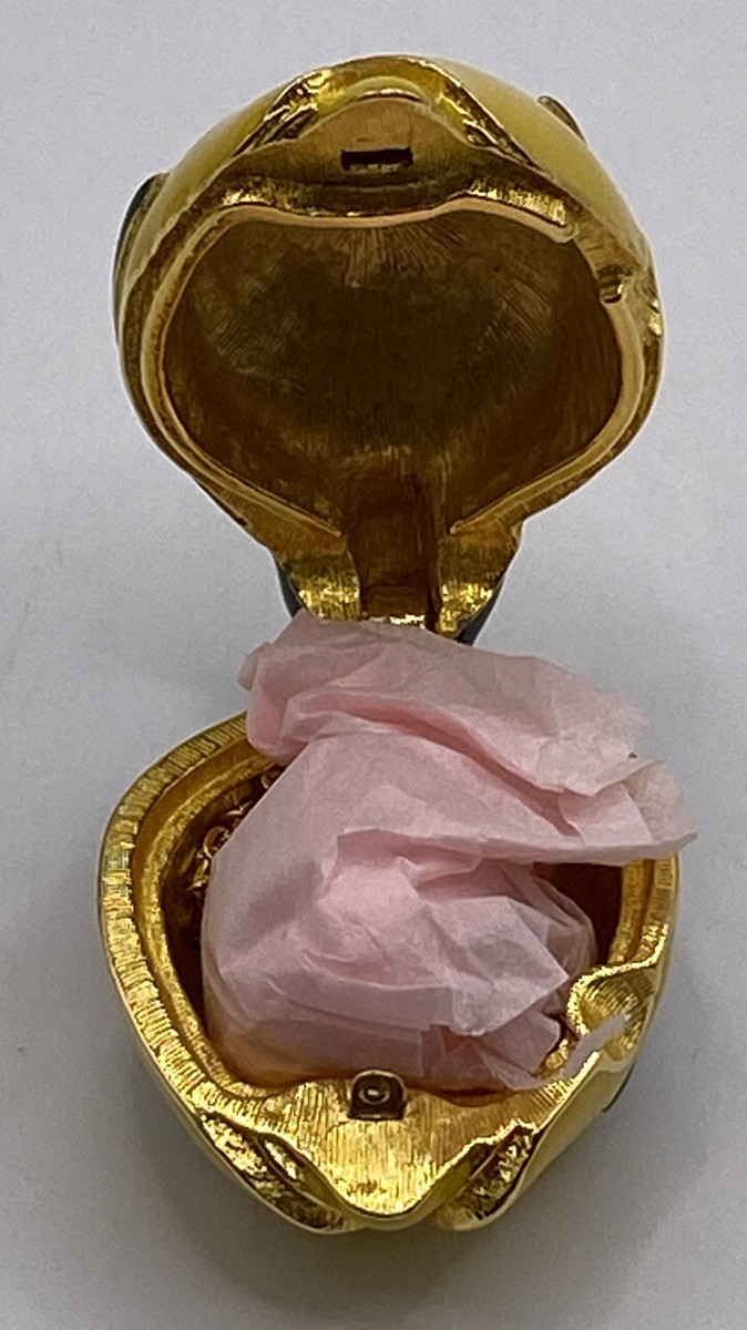 Authentic IMPERIAL FABERGE Egg ~ RED ROSEBUD ~ in Blue Velvet Box