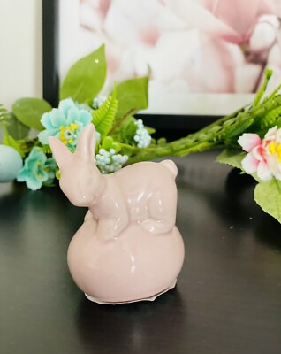 Hoppy Osterdeko! Entzückender rosa Hase für den Frühling, Keramik Osterdeko