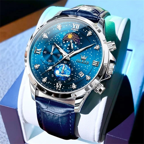 Orologio Impermeabile Quarzo Luminoso OLEVS Lusso Business Data Uomo Cinturino Pelle - Foto 9 di 24