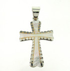 .925 Sterling Silver Cross Pendant Pink Mother of Pearl Unique ATI Unusual