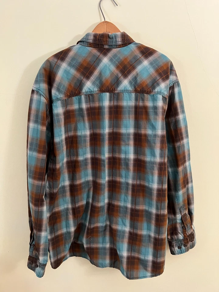 Camisa L/S a Cuadros Clearwater Outfitters Para Hombres XL Verde Azulado, Marrón y Gris Foto 3 de 3