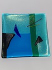 Gaya Studio Art Glass Square Trinket Dish Plate Green Blue Mid Century Modern