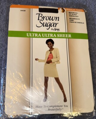 Vtg Brown Sugar by Legs Ultra Ultra Sheer Med/Tall Off Black Sandalfoot Pantyhos