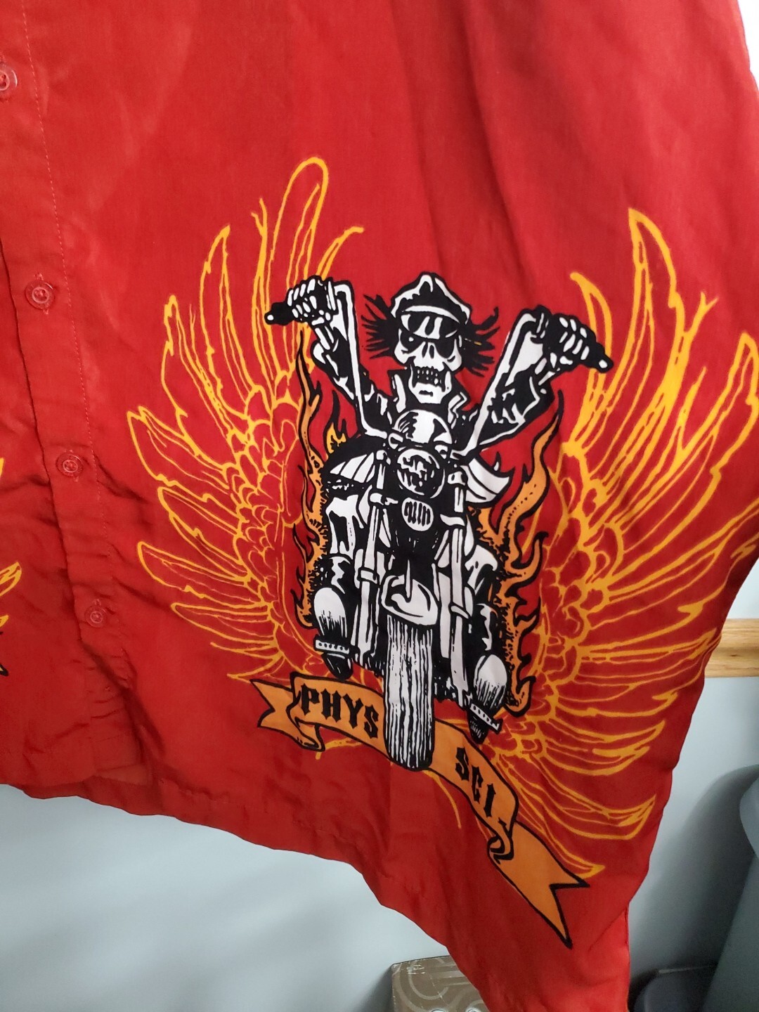 Phys Sci Button Up Skeleton Biker Graphic Shirt S… - image 4