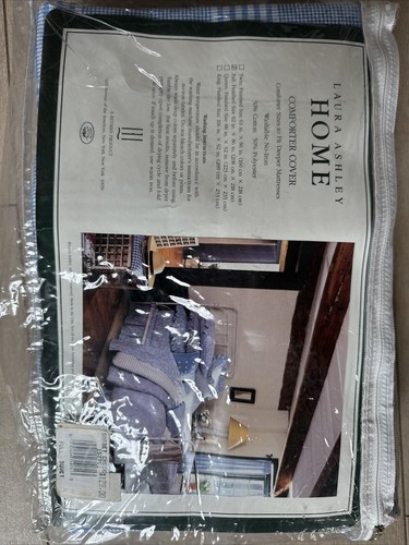 NEW Vintage LAURA ASHLEY Blue White SORBET CHECK DUVET COVER FULL 2 Sided 86 82 - Picture 8 of 8