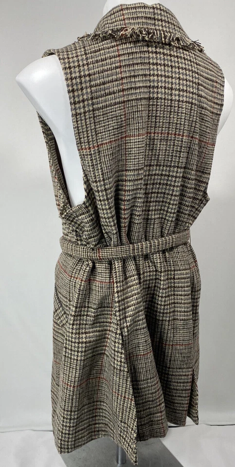 Democracy Suéter Chaleco Mujer Mediano Vestido Envolvente a Cuadros Boho Chic Cuello Borlas Foto 3 de 4