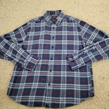 UNTUCKit Shirt Mens Large Blue Button Flannel Outdoor Hiking Camping Plaid A1