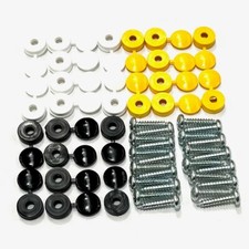 48 x NUMBER PLATE CAR FIXING FITTING KIT SCREWS & CAPS HINGED BLACK YELLOW WHITE