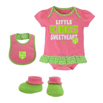Los Angeles Kings NHL Reebok Infant Pink Little Sweet Creeper, Bib & Bootie Set