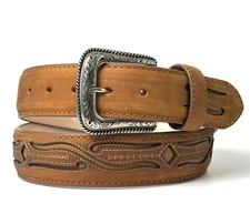 MENS WESTERN BELT LEATHER COWBOY RODEO CRAZY LEATHER BELT CINTO HOMBRE LASER CUT