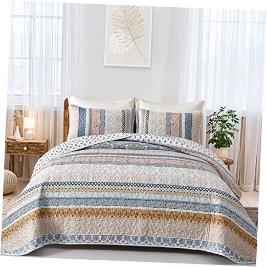 Boho Quilt Set Size, Yellow Bohemian 3 Pieces Fall California King Yellow Blue