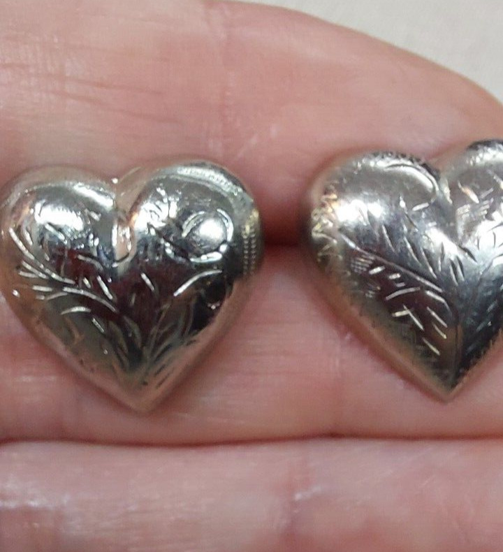 Vtg Puffy Heart Etched  + Layered Heart Sterling … - image 10