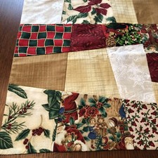 Christmas Red Green Gold White Holly Angels Quilted Table Topper Handmade