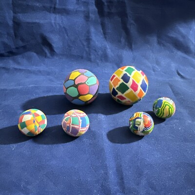 6x Color Tiled Multicolored Bouncing Balls Variety- Small To Large - See Pics!