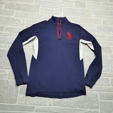 Polo Ralph Lauren Sweater Youth Size L 14/16 Blue Cotton 1/4 Zip Long Sleeve