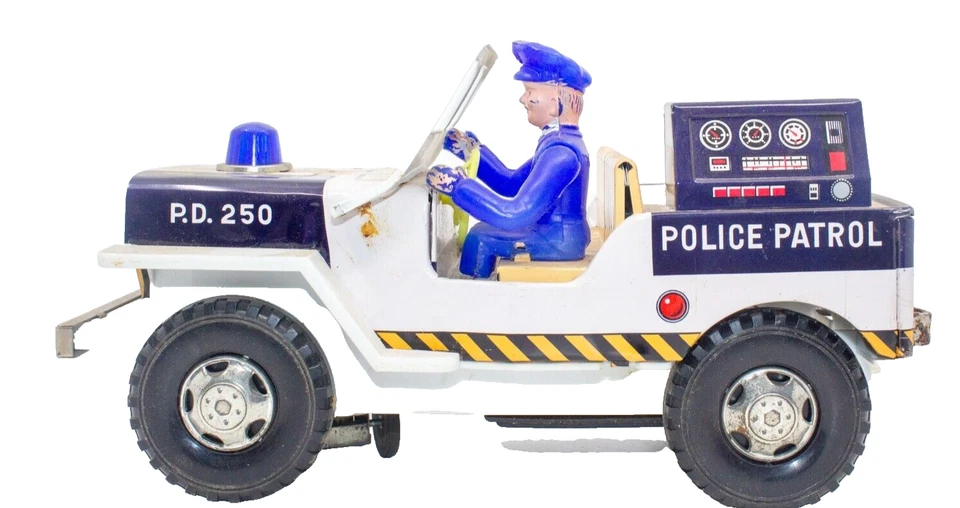 1970's Japanese Tin Battery Operated "Police Jeep"  w/ Box - Image 4 of 4