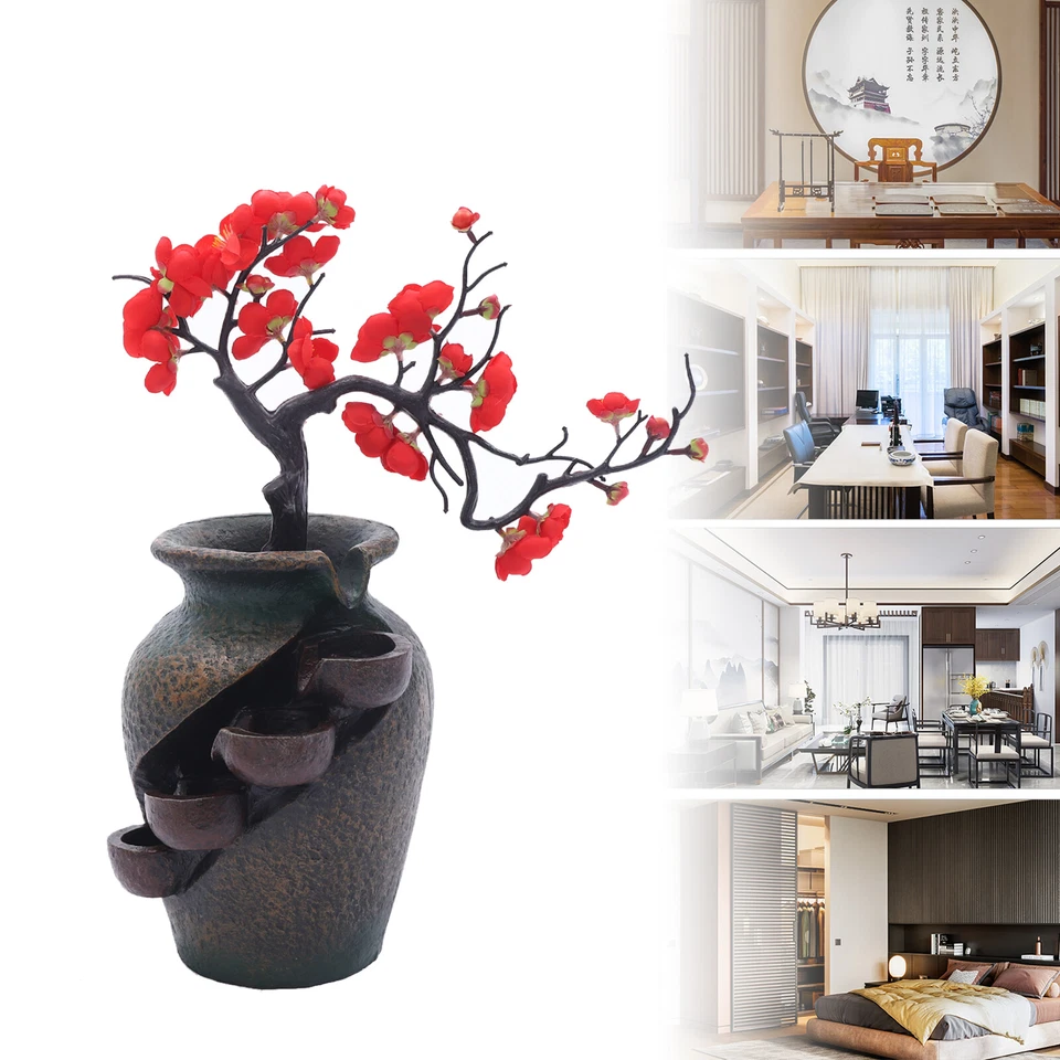 FengShui Flower Vase Waterfall Fountain Indoor Water Fountain Tabletop Decor - Image 3 of 4