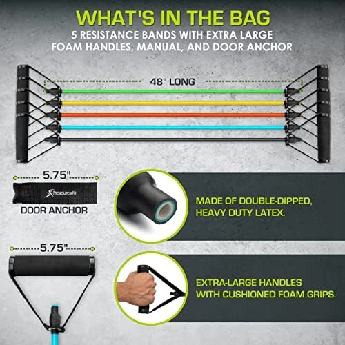 Juego de Bandas de Resistencia de Tubo 2 - 20 LB con Manijas Adjuntas Anclaje de Puerta y Exe... Foto 2 de 4