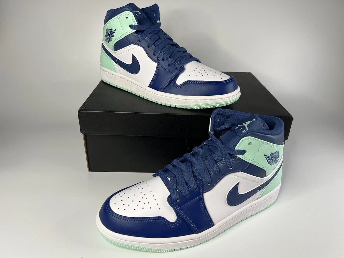 Nike Air Jordan 1 Mid Mystic Navy Blue Mint Foam Shoes 554724-413