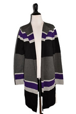 NWT Calvin Klein Women's GRAY BLACK Colorblock Striped Open Long Cardigan M $139