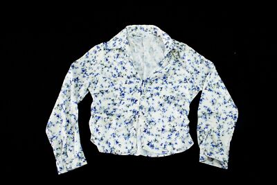Zara Women's Floral Printed Fitted Collared Button-Up Top AH4 Blue/White Large