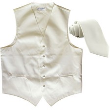 New Men's Formal Tuxedo Vest Waistcoat 2.5" skinny Necktie solid cream wedding