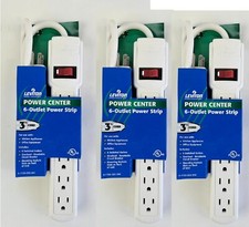 THREE 3 PACK - 6 Outlet Power Strip with Overload Re-settable Circuit Breaker