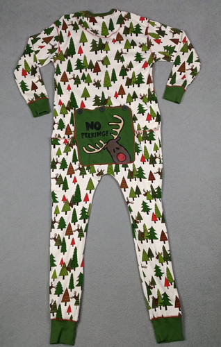 Lazy One 100% Cotton Size L Flap Jack Pajamas Green Christmas Trees One Piece - Picture 8 of 15