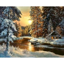Paint By Numbers Adults kids Sunset Snow Scenery DIY Painting Kit 40x50CM Canvas