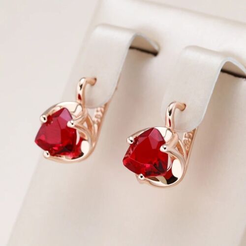 Red CZ Drop Earrings 585 Rose Gold for Women lady Wedding Party jewelry Gift - Picture 1 of 6