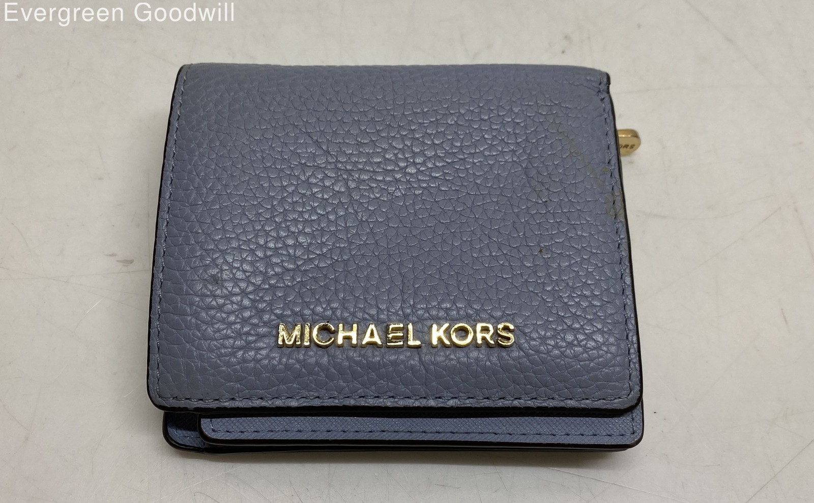 Michael Kors Women's Blue Pebble Leather Inner Pockets Bi-Fold Coin Wallet