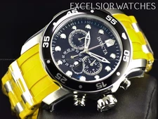 New Invicta Men PRO DIVER CHRONOGRAPH BLACK Dial Silver Yellow Strap SS Watch