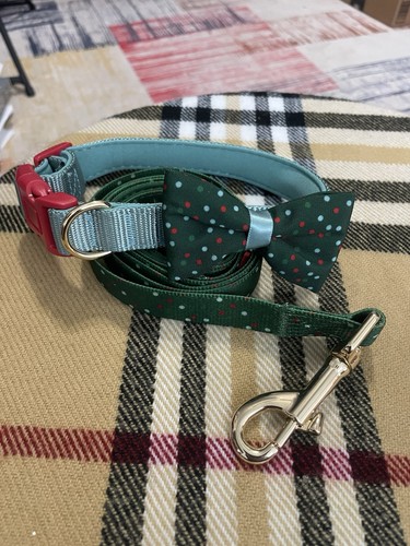 Doghaus Bow Tie Collar And Leash Set Size Medium Green Preowned Good