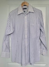 Men's Chaps Button Up Dress Shirt 15.5 Neck & 32/33 Sleeve Purple/Blue Stripe