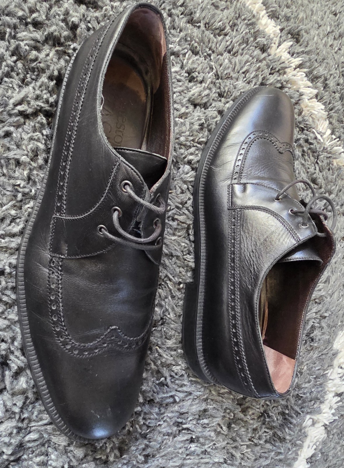 A. TESTONI Solid Black Leather Oxford Wingtip Dre… - image 8