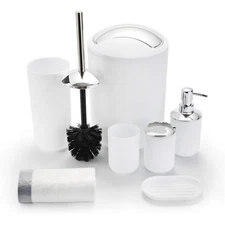 Bathroom Sets Accessories,Plastic 6 Piece Bathroom Accessory Set Bathroom Tra...