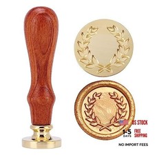 Wax Seal Stamp, Vintage Wooden Handle Removable Brass Head Olive Wreath