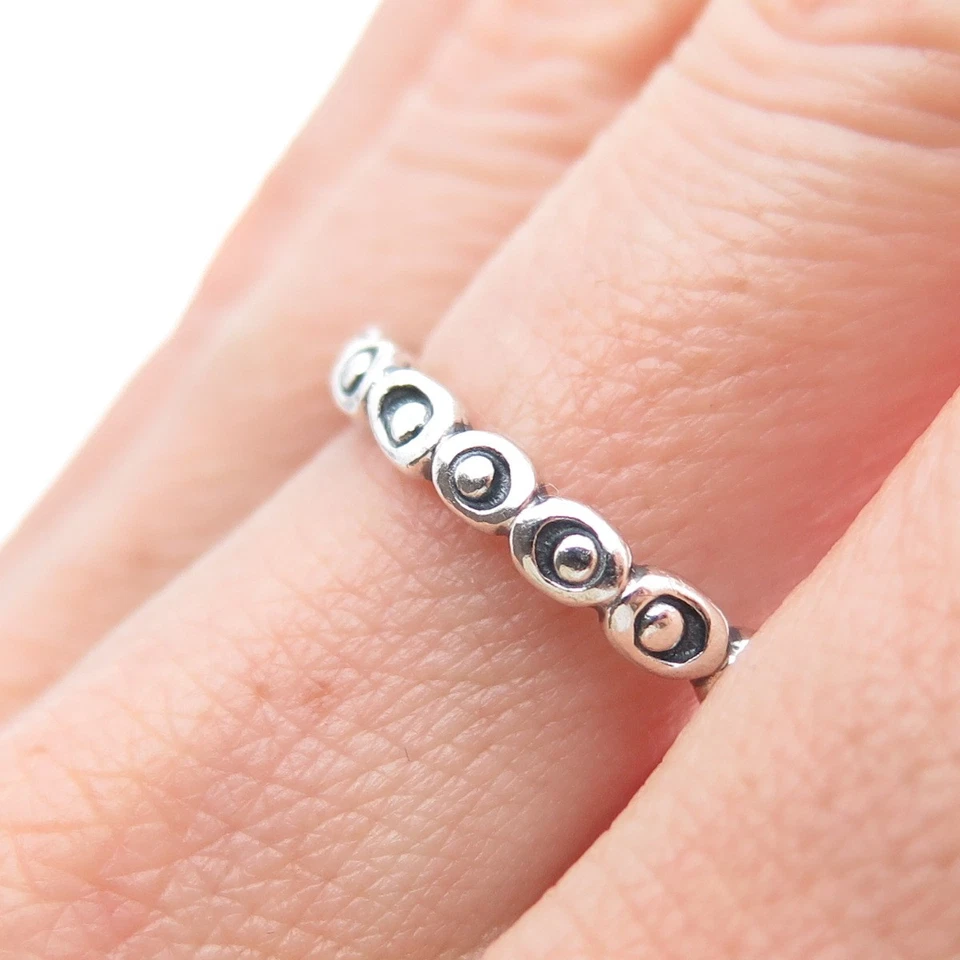 PANDORA 925 Sterling Silver Circle & Dot Stackable Oxidized Band Ring Size 7.5 - Image 2 of 4