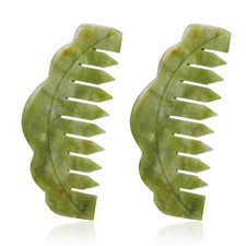 Geiserailie 2 Pcs Jade Combs Massage Stone Hair Gua Sha Scraping Scalp Green
