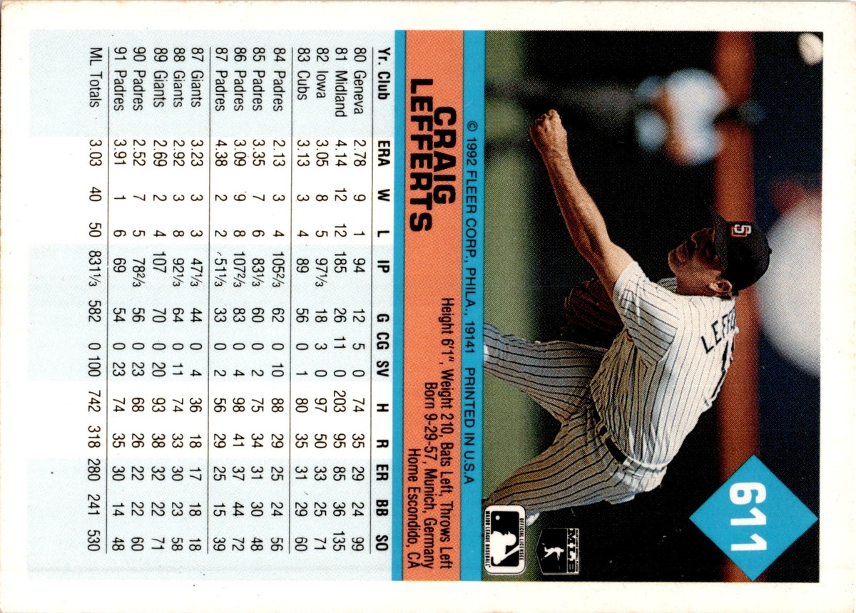 1992 Fleer #611 Craig Lefferts | eBay
