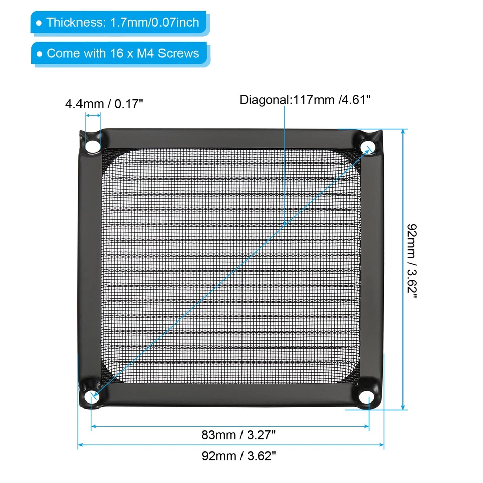 92mm Lüfter Filter Gitter mit Schrauben 4Pack Rahmen Netz Abdeckung Schwarz - Bild 2 von 4