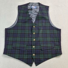 Vintage 70s 80s Pendleton Plaid Vest Wool Size 44 Green Blue USA Made