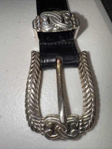Vintage Brighton black leather and chain link belt medium/30 USA - Picture 2 of 20
